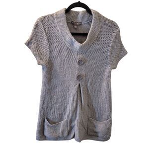 Suzie Where Womens Sz PXL Gray Solid Short Sleeve Knitted Sweater
